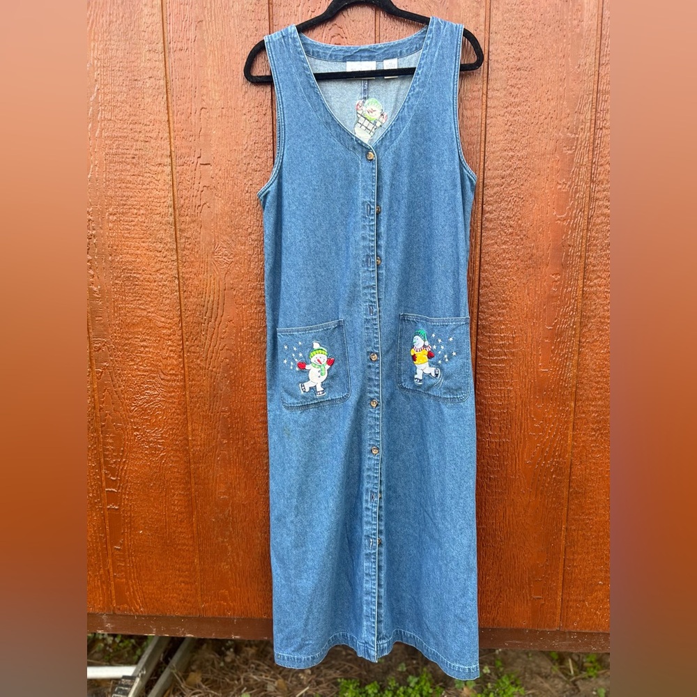 Westbound Petites Denim Embroidered Snowman Jumper Size PM Excellent Condition